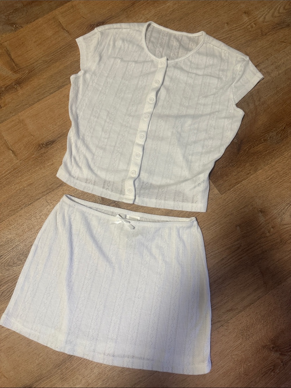 Missguided Cream Eyelet Button-Front Sleep Set — Cap Sleeve Top & Skirt SOFT